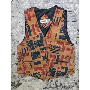 Vintage Leather Flag Print Vest - Western Style - Size Medium Festival Concert